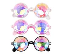 Lezevn Lot de 3 lunettes kaléidoscope prisme arc-en-ciel lunettes de soleil lunettes de soleil Halloween Rave Party Diffraction