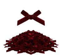 Lezevn Lot de 50 mini nœuds en velours rouge vin pré-faits pour bricolage, scrapbooking, mariage, emballage cadeau