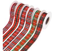 Lezevn Lot de 6 rouleaux de ruban tartan de Noël pour décoration de sapin de Noël - 9,1 m x 25 mm