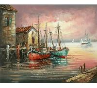 Lezewege Peinture Numero Adulte Plage Peinture Numéro Bateau Peinture par Numero Débutants, DIY Peinture Acrylique Peintures et 3 Pinceaux, Tableau Decoration Murale, HD Toile 4cm 40x50cm(Sans Cadre)