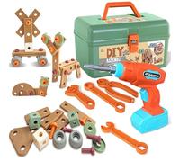 LEZKIDOL 154 Pièces Jouet Outil pour Enfants, Boite a Outil avec Perceuse Électrique et Visseuse, Montessori Jouet, Jeux de Educatif Construction Bricolage Approprié 3 4 5 6 Ans Garçon Fille