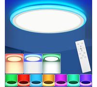 LEZOE RGB LED Plafonnier Dimmable Ø33CM, 24W 2400LM Changement de couleur Plafonnier Led avec Télécommande, 4000K Veilleuse, 3000K-6500K Plafonnier Rond 2.5cm Ultra Fin pour Salon, Chambres d'enfants