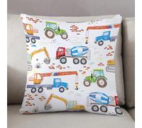 LEZUAHSH Housse de Coussin 40x40 cm,camions de Chantier dessinés par des Enfants, Tracteur, excavatrice, Grue, béton,Housse Coussin Exterieur Coussin Decoratif Canape,pour canapé,Maison,Bureau