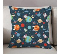 LEZUAHSH Housse de Coussin 40x40 cm,Modèle d'espace de Dessin animé pour Enfants sans Couture avec des fusées, des p,Housse Coussin Exterieur Coussin Decoratif Canape,pour canapé,Maison,Bureau