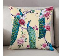LEZUAHSH Housse de Coussin 40x40 cm,Motif Aquarelle Paon Assis sur Un Arbre avec Fleur Rose chrysanthème Fleur bouga,Housse Coussin Exterieur Coussin Decoratif Canape,pour canapé,Maison,Bureau