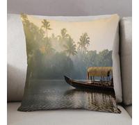 LEZUAHSH Housse de Coussin 50x50 cm,Bateau-Maison à Plat Orange du Kerala ancré sur Les rives des Parcs naturels Cal,Housse Coussin Exterieur Coussin Decoratif Canape,pour canapé,Maison,Bureau