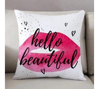LEZUAHSH Housse de Coussin 50x50 cm,Bonjour, Forme de la lèvre en Aquarelle avec Une Phrase d'amour sur Le Coeur, th,Housse Coussin Exterieur Coussin Decoratif Canape,pour canapé,Maison,Bureau