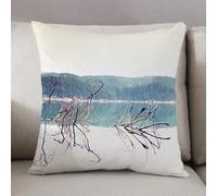 LEZUAHSH Housse de Coussin 50x50 cm,Branche d'arbre tombé dépassant de l'eau Bleue d'un lac de Montagne avec des Mon,Housse Coussin Exterieur Coussin Decoratif Canape,pour canapé,Maison,Bureau