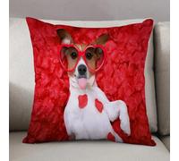 LEZUAHSH Housse de Coussin 50x50 cm,Chien Jack Russell tirant la Langue Alors qu'il est allongé sur Un lit Plein de,Housse Coussin Exterieur Coussin Decoratif Canape,pour canapé,Maison,Bureau