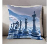 LEZUAHSH Housse de Coussin 50x50 cm,Fond Bleu Clair avec Illustration de Rendu d'échecs et de Ciel,Housse Coussin Exterieur Coussin Decoratif Canape,pour canapé,Maison,Bureau