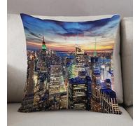 LEZUAHSH Housse de Coussin 50x50 cm,Horizon de la Ville de New York avec des Gratte-ciels urbains au Coucher du Sole,Housse Coussin Exterieur Coussin Decoratif Canape,pour canapé,Maison,Bureau