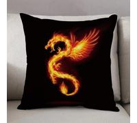 LEZUAHSH Housse de Coussin 50x50 cm,Illustration du Dragon de feu avec des Ailes, Symbole de Sagesse et de Puissance,Housse Coussin Exterieur Coussin Decoratif Canape,pour canapé,Maison,Bureau