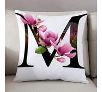 LEZUAHSH Housse de Coussin 50x50 cm,Lettre M, fleurons de Magnolia exprimant la dignité et la Noblesse Fleurs dans l,Housse Coussin Exterieur Coussin Decoratif Canape,pour canapé,Maison,Bureau