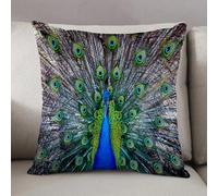 LEZUAHSH Housse de Coussin 50x50 cm,Magnifique Portrait de Paon avec des Plumes colorées et vibrantes, Motif Photo,Housse Coussin Exterieur Coussin Decoratif Canape,pour canapé,Maison,Bureau