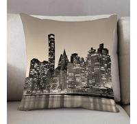 LEZUAHSH Housse de Coussin 50x50 cm,New York, Manhattan Skyline la Nuit East River Panoramique Célèbre,Housse Coussin Exterieur Coussin Decoratif Canape,pour canapé,Maison,Bureau