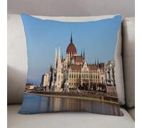 LEZUAHSH Housse de Coussin 50x50 cm,Parlement Budapest Hongrie Reflet pittoresque de la Skyline dans l'eau supérieur,Housse Coussin Exterieur Coussin Decoratif Canape,pour canapé,Maison,Bureau