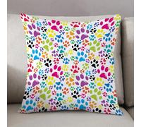 LEZUAHSH Housse de Coussin 50x50 cm,Pattes de Chien Multicolores sur Fond Blanc,Housse Coussin Exterieur Coussin Decoratif Canape,pour canapé,Maison,Bureau