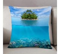 LEZUAHSH Housse de Coussin 50x50 cm,Petite île Tropicale et Solitaire au Bord de la mer avec Une Flore et Une Faune,Housse Coussin Exterieur Coussin Decoratif Canape,pour canapé,Maison,Bureau