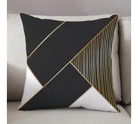 LEZUAHSH Housse de Coussin 50x50 cm,sition géométrique en crème Noire et Lignes abstraites dorées dessinées,Housse Coussin Exterieur Coussin Decoratif Canape,pour canapé,Maison,Bureau