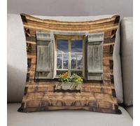 LEZUAHSH Housse de Coussin 50x50 cm,Volets, façade patinée d'un Refuge de Montagne avec Reflets de Montagne en été a,Housse Coussin Exterieur Coussin Decoratif Canape,pour canapé,Maison,Bureau