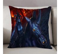 LEZUAHSH Housse de Coussin 50x50 cm,Zombie vaudou Mort-Vivant chevauchant Un Cheval avec Un Village en feu derrière,Housse Coussin Exterieur Coussin Decoratif Canape,pour canapé,Maison,Bureau