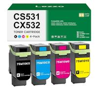 Lezzo CS531 CX532 Lot de 4 cartouches de toner avec puce intelligente de remplacement pour Lexmark 75M10K0 75M10C0 75M10M0 75M10Y0 Toner pour CS531 CS531dw CS632 CS632dwe CX532 CX532adwe CX635 CX635