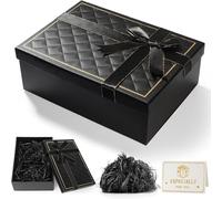 LFBEST Boîte Cadeau avec Couvercle, 25x18x8,5cm,Boîte Cadeau Vide Pliable avec Noeud en Ruban, Cartes de Vœux et Raphia pour Mariages, Anniversaires, Saint-Valentin et Noël(Grille Diagonale Noire