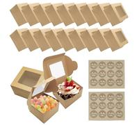LFBEST Lot de 18 Boîtes à Cupcakes,Cadeaux en Papier Kraft Avec Boîtes,Boite a Gateau Boîtes en Carton Avec Fenêtre et 24 Autocollantspour Pâtisseries,Biscuits,Petits Gâteaux,Tarte,Cupcakes(Brun)