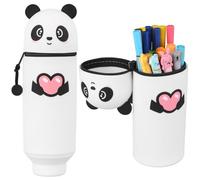 LFBEST Trousse Scolaire 2-en-1 en Silicone Souple Kawaii-Pochette Panda Adorable avec Fermeture Éclair, Étui à Crayons Vertical ou Porte-Stylo de Table pour École/Bureau (Grande Capacité)
