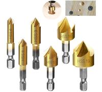 lfdhcn 6Pcs 1/4" Hex HCS Fraise à Chanfreiner 5 Flûte Foret Embouts pour phanfreiner Évier à Fraise Conique 6mm/8mm/9mm/12mm/16mm/19mm Pour Bois Métal