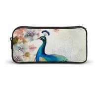 LFDSEPYM Grande trousse à crayons portable avec fermeture éclair - Beau paon et floral - Esthétique - Pour fournitures de bureau, trousse de maquillage pour adulte, Beau paon et floral, 22*12*5cm,
