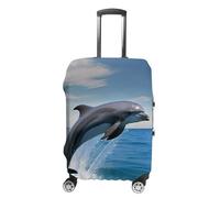 LFDSEPYM Housse de bagage de voyage élastique lavable avec fermeture éclair dauphins sautant vers le haut anti-rayures housse de bagage amusante pour valise de 48,3 cm à 81,3 cm, Sauter les dauphins,