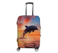 LFDSEPYM Housse de bagage de voyage élastique lavable avec fermeture éclair motif dauphin coucher de soleil anti-rayures pour valise de 48,3 cm à 81,3 cm, Dauphin au coucher du soleil., M