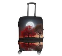 LFDSEPYM Housse de bagage de voyage élastique lavable avec fermeture éclair rouge arbre lac lune anti-rayures housse de bagage amusante pour valise 48,3 cm à 81,3 cm, Red Tree Lake Moon, M
