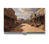 LFDSEPYM Old Wild West Cowboy Town - Porte-cartes de visite fin en métal pour cartes de visite pour homme et femme, voyage de bureau, vieux cowboy ville, taille unique, décontracté, Old Wild West