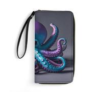 LFDSYEOQ Bee Flying Portefeuille fin en cuir pour femme et homme, avec porte-cartes de crédit, disponible en plusieurs styles, Pieuvre bleue et violette, 19.7x10.5cm, Décontracté