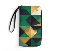 LFDSYEOQ Bee Flying Portefeuille fin en cuir pour femme et homme, avec porte-cartes de crédit, disponible en plusieurs styles, Noir Vert et Or Géométrique, 19.7x10.5cm, Décontracté