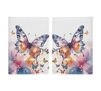 LFDSYEOQ Étui de passeport en cuir pour voyage, aquarelle, cerf, girafe, housse de passeport avec emplacements pour cartes de crédit, Papillon aquarelle., 20.3x13.8cm, Classique