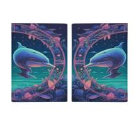 LFDSYEOQ Étui de passeport en cuir pour voyage, deux chameaux, couverture de passeport Hula avec emplacements pour cartes de crédit, Deux dauphins, 20.3x13.8cm, Classique