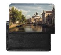 LFDSYEOQ Étui de protection pour passeport en polyuréthane avec emplacements pour cartes de crédit, motif tournesol et papillon, pour homme/femme, Canal et église, Taille unique, Minimaliste