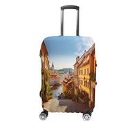 LFDSYEOQ Housse de bagage de voyage colorée à carreaux élastiques lavables pour bagages de 45,7 à 81,3 cm, Vieille ville d'été pittoresque, S
