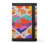 LFDSYEOQ Joli petit portefeuille à trois volets pour femme et homme avec porte-cartes de crédit, Symboles de musique amour., Taille unique, Décontracté