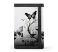 LFDSYEOQ Petit portefeuille à trois volets avec motif tournesols noirs et blancs pour homme et femme, Papillons noirs et gris, Taille unique, Décontracté