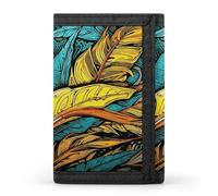 LFDSYEOQ Petit portefeuille à trois volets pour femme et homme avec porte-cartes de crédit, motif léopard et tigre zébré, Feuilles tropicales., Taille unique, Décontracté