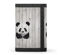 LFDSYEOQ Petit portefeuille à trois volets pour femme et homme avec porte-cartes de crédit pour vin blanc, fromage, raisins, Panda en bois blanc, Taille unique, Décontracté