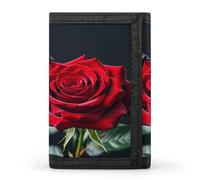 LFDSYEOQ Petit portefeuille à trois volets pour femme et homme avec porte-cartes de crédit Violet, Roses rouges et noires, Taille unique, Décontracté