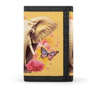 LFDSYEOQ Petit portefeuille à trois volets pour femme et homme avec porte-cartes Motif deux papillons au coucher du soleil, Deux papillons et éléphant, Taille unique, Décontracté