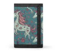 LFDSYEOQ Petit portefeuille unique en forme d'attrape-rêves à plumes pour homme et femme, Images uniques de chevaux, Taille unique, Décontracté