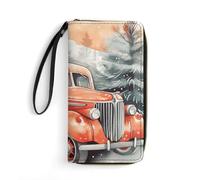 LFDSYEOQ Portefeuille fin dinosaure aquarelle pour femmes et hommes Portefeuille en cuir Porte-cartes de crédit Pochettes pour femmes, disponible en plusieurs styles, Camion rouge rétro aquarelle,