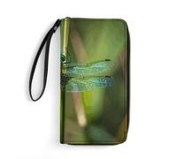 LFDSYEOQ Portefeuille fin en cuir à paillettes pour femme et homme, avec porte-cartes de crédit, disponible en plusieurs styles, Libellule verte., 19.7x10.5cm, Décontracté